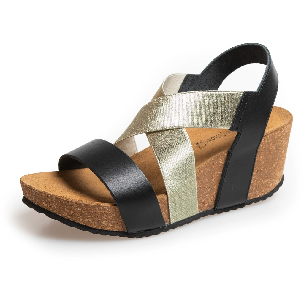 COPENHAGEN SHOES STACIA 24 GOLD COMBI Sandalen met sleehak 2207 BLACK/GOLD